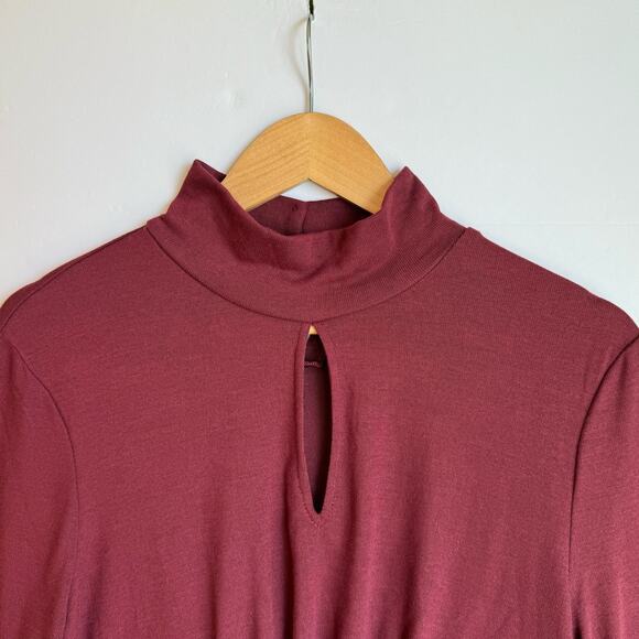 Mock Turtleneck Long Sleeve Top Womens XL Claret Red Dark Academia Keyhole - Picture 6 of 12